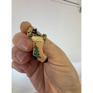 Vintage Gold Tone Charm Stocking Christmas Puppy Candy Canes Enamel